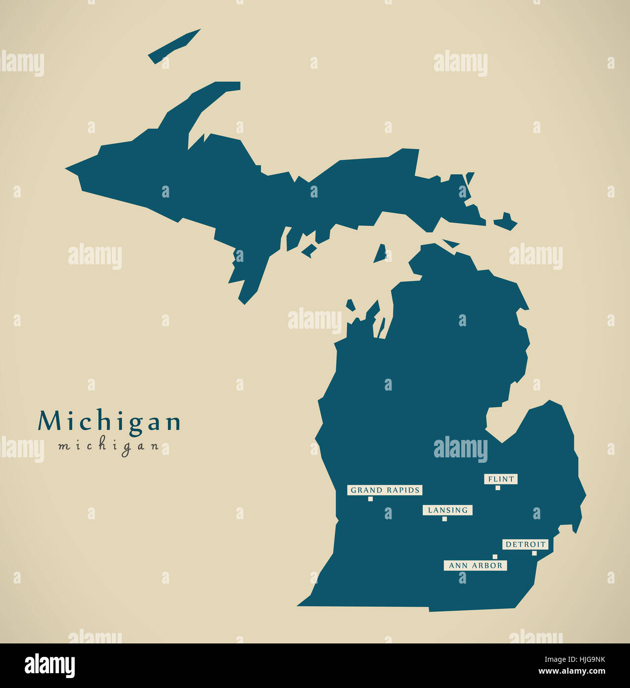 Carte moderne - Michigan USA état fédéral illustration silhouette Banque D'Images