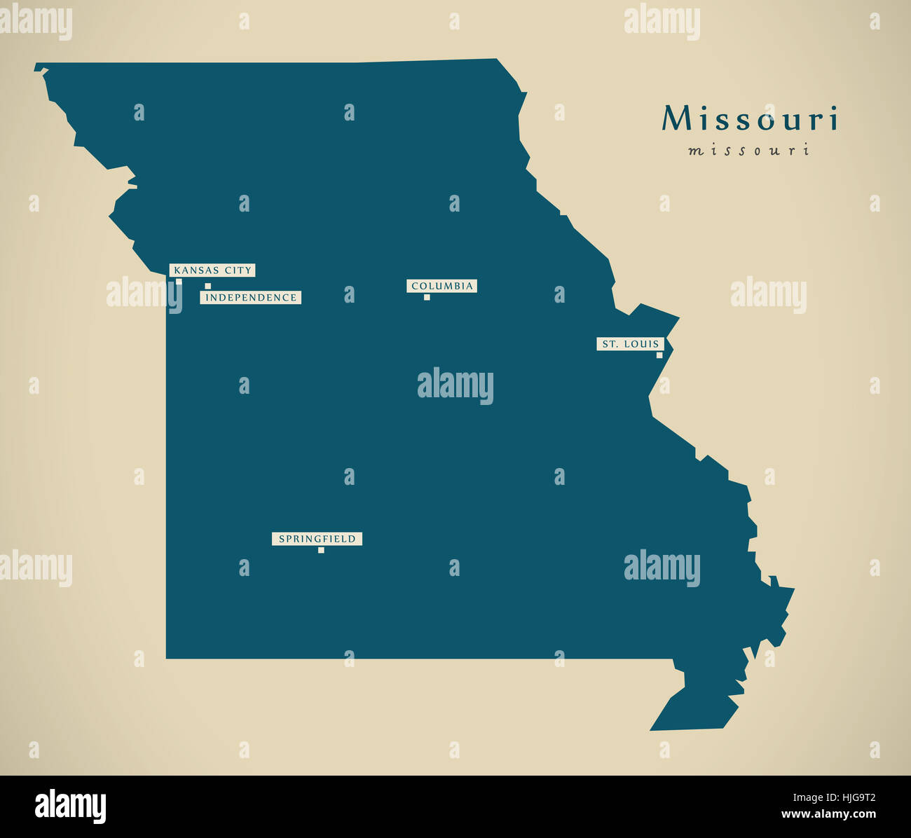 Carte moderne - Missouri USA état fédéral illustration silhouette Banque D'Images
