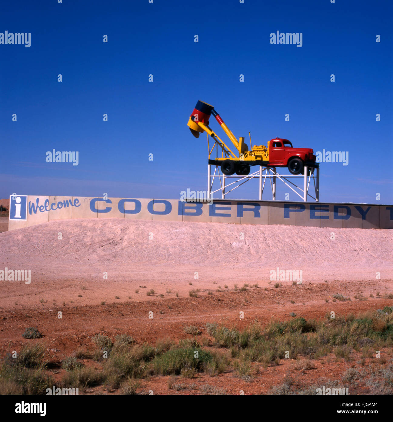Bienvenue à Coober Pedy SIGNE, ville minière de l'opale en Australie du Sud. Banque D'Images