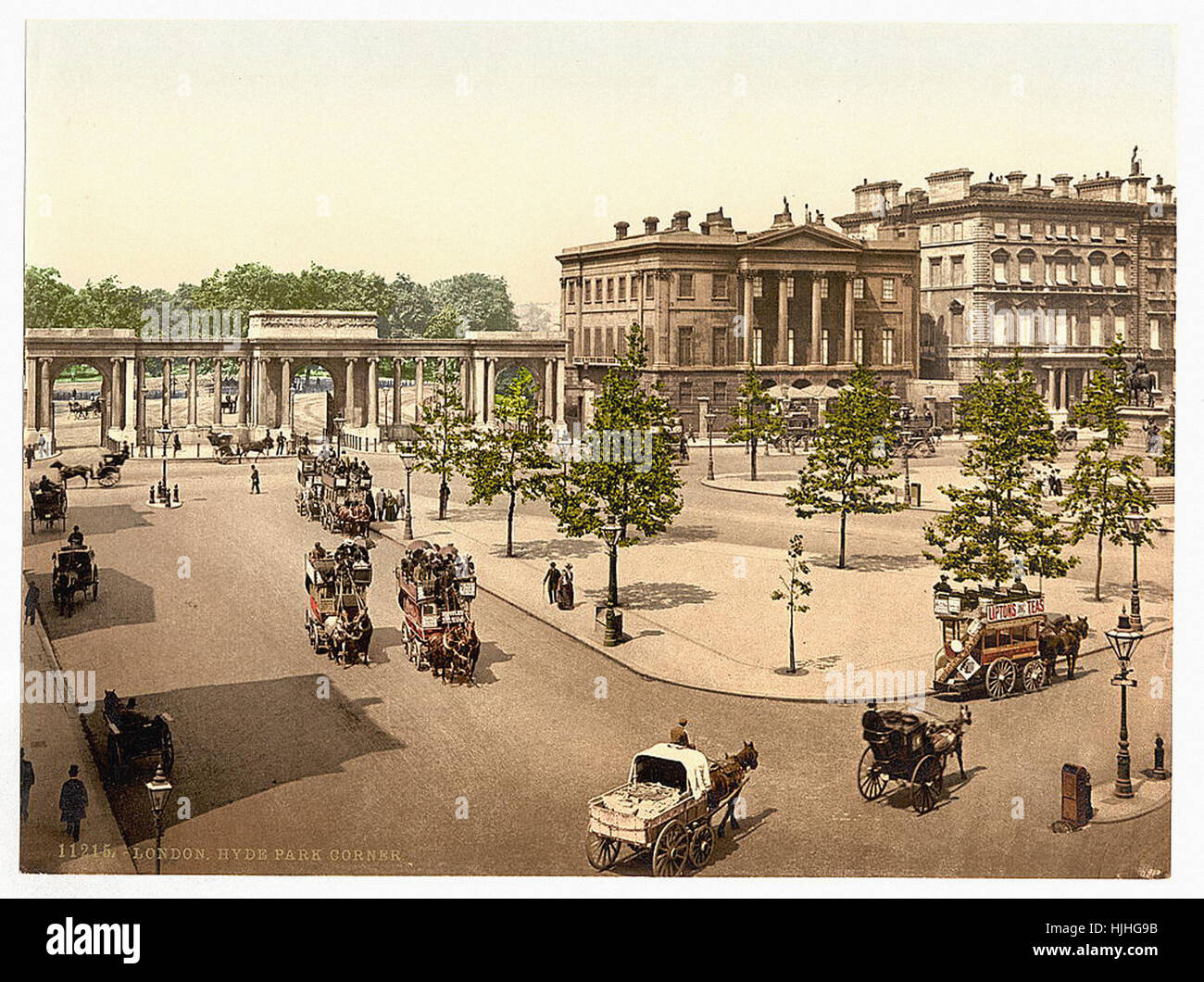 Hyde Park Corner, London, Angleterre - Photochrom xixème siècle Banque D'Images