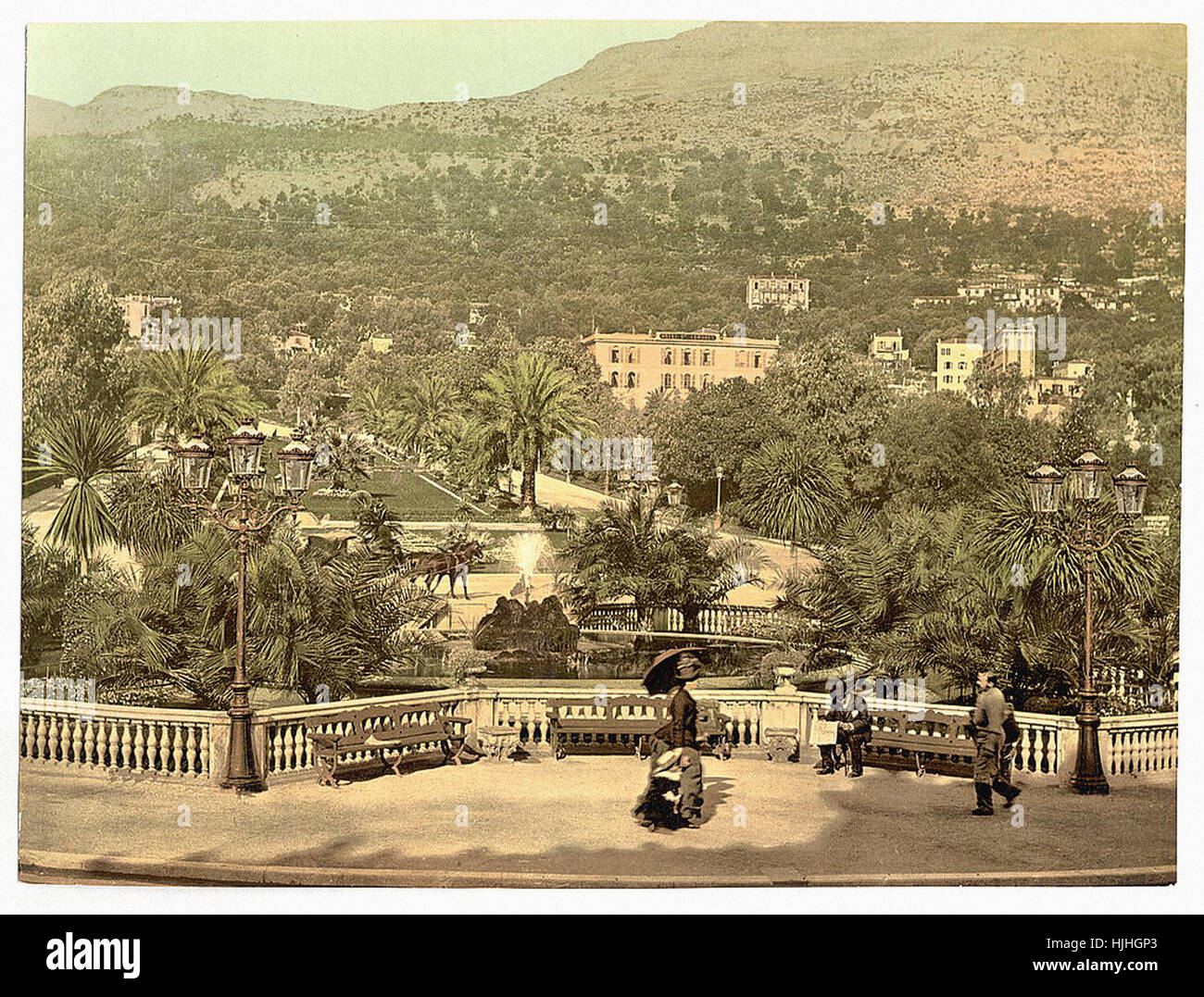 Casino de Monte Carlo, les jardins, Monaco (Riviera) - Photochrom xixème siècle Banque D'Images