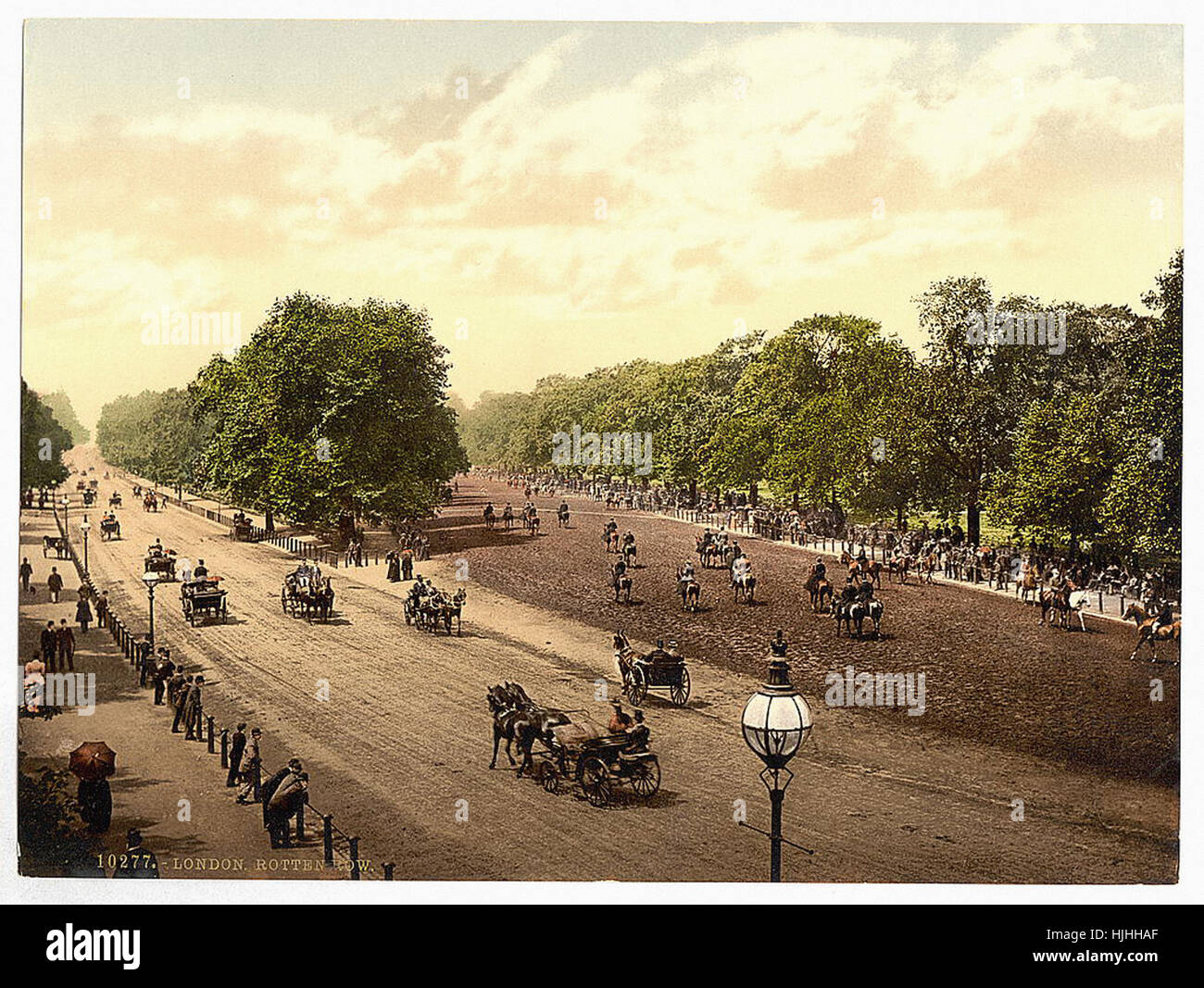 Rotten Row et Hyde Park Corner, London, Angleterre - Photochrom xixème siècle Banque D'Images
