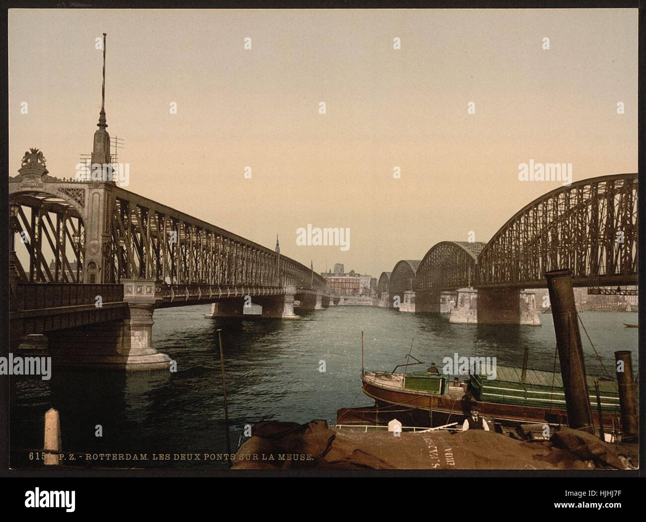 Les deux ponts sur la Meuse, à Rotterdam, Holland - Photochrom xixème siècle Banque D'Images