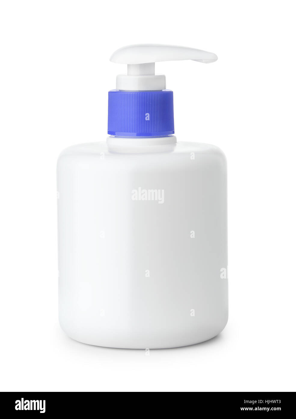 Bouteille en plastique vide de savon liquide avec pompe pompe isolated on white Banque D'Images