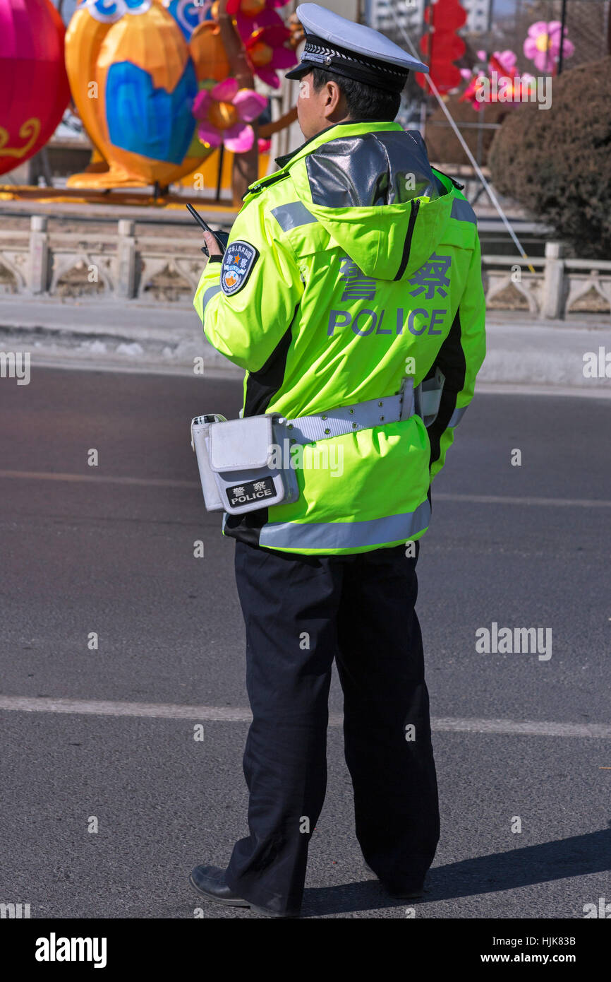 La police de la circulation, Yinchuan, Ningxia Province, China Banque D'Images