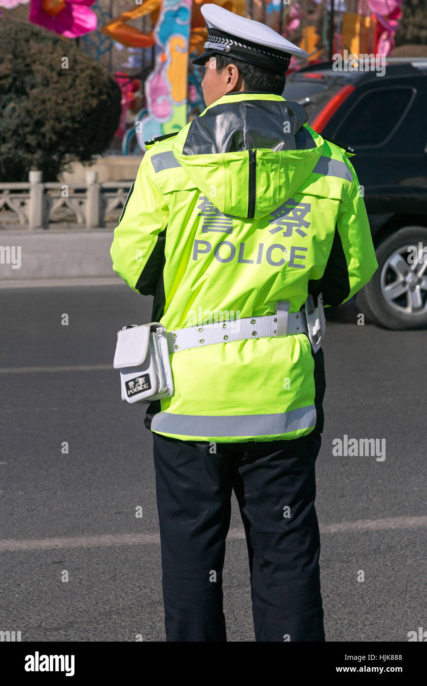 La police de la circulation, Yinchuan, Ningxia Province, China Banque D'Images