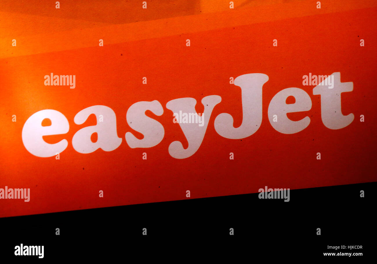 Logo das der Marke "Easy Jet", Berlin. Banque D'Images