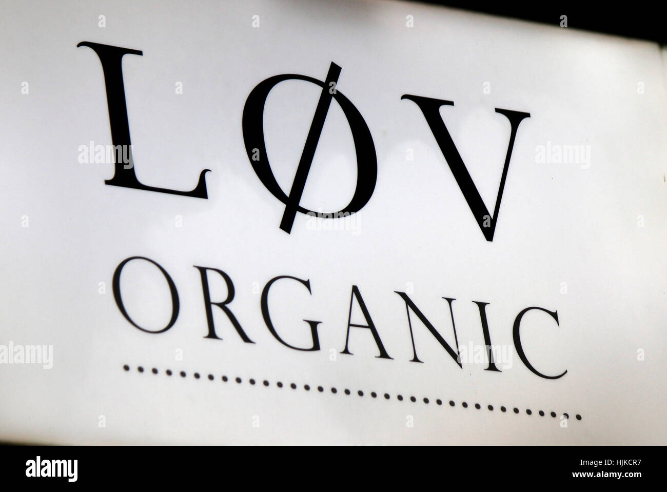 Logo das der Marke "LOV Organic", Berlin. Banque D'Images