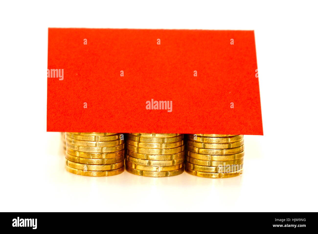 Maison, édifice, payer, enregistrer, monnaies, count, toit, rouge, argent, banque, le prêt Banque D'Images