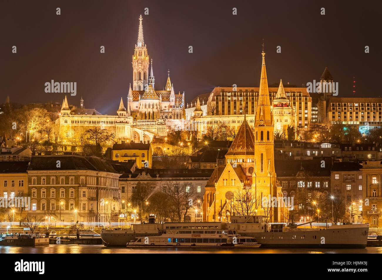 Vue de la nuit sur le Danube, Budapest, Hongrie. Banque D'Images