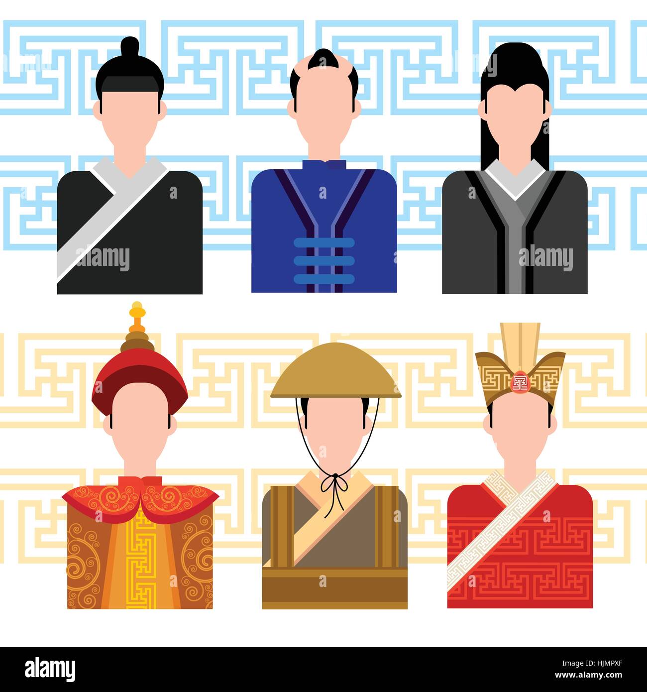 L'Homme asiatique, chinoise profil masculin Social Network Icon Set Illustration de Vecteur