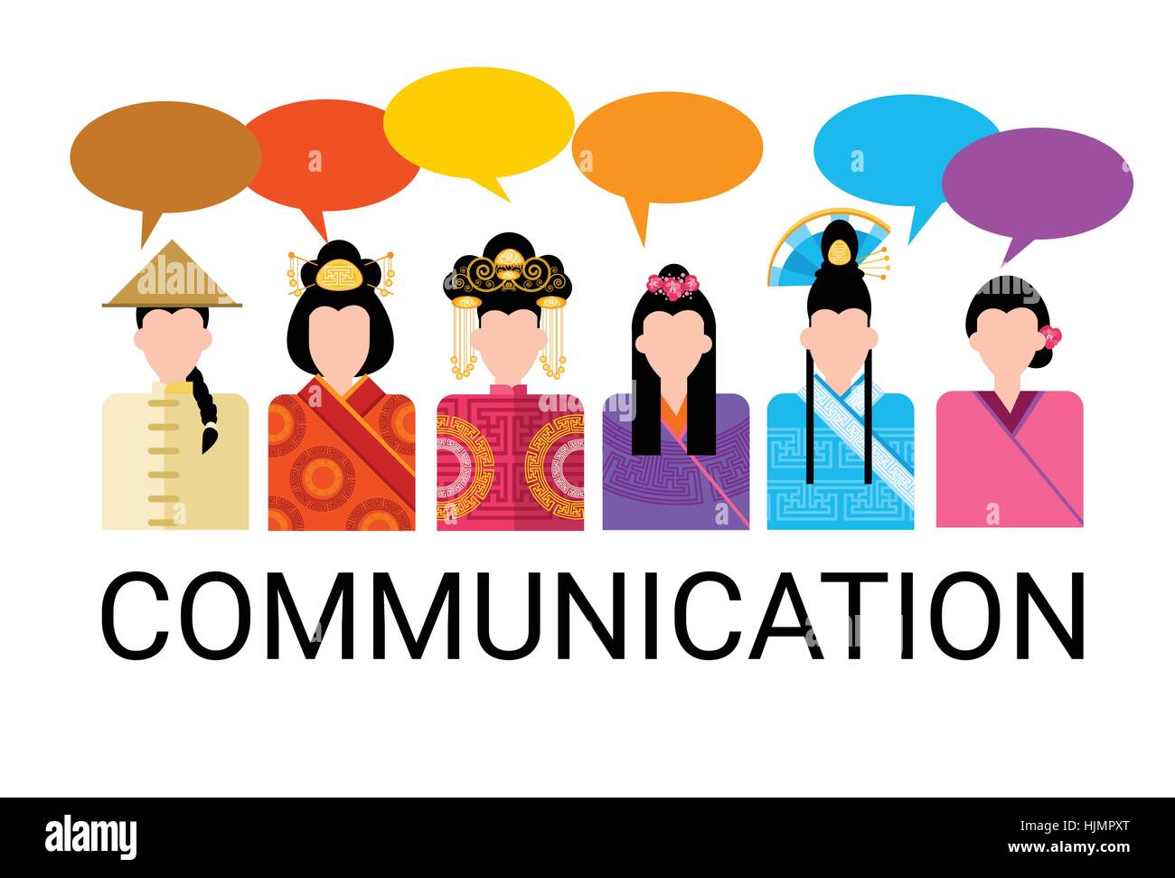 Groupe Asie Personnes bulle chat communication Concept, asiatique parler chinois Réseau social Illustration de Vecteur