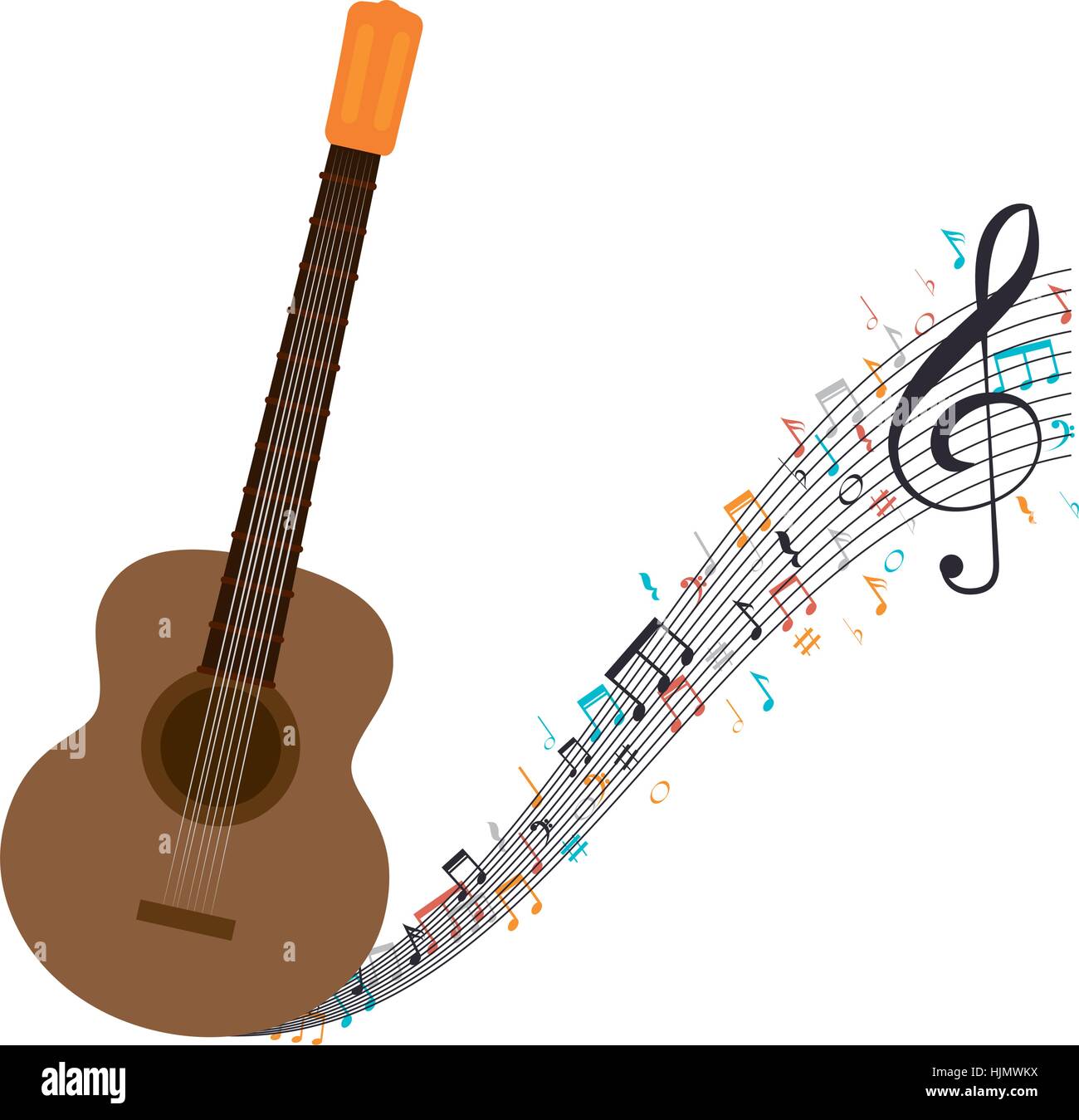 Guitare acoustique avec des notes de musique vector illustration design  Image Vectorielle Stock - Alamy