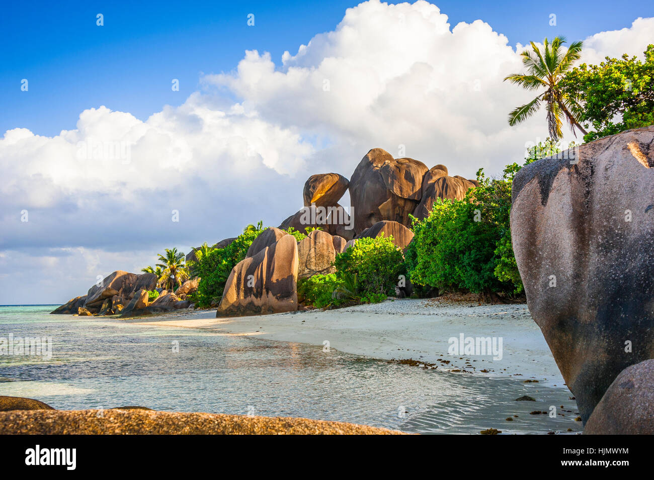 Plage des Seychelles, Île de La Digue, source d'argent Beach Banque D'Images