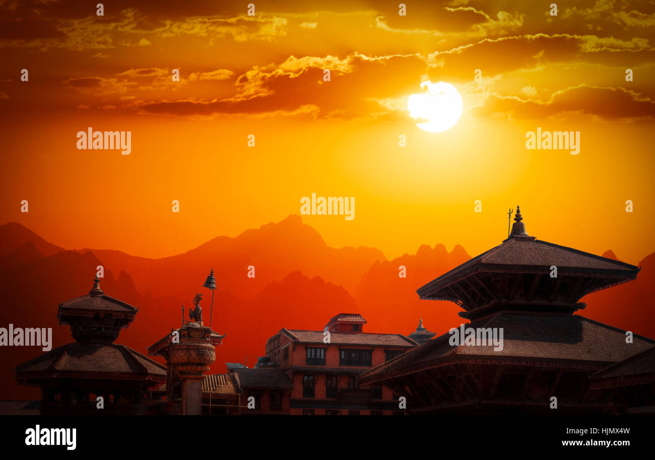 Temples de Durbar Square à Bhaktapur, Népal Katmandou valey,. Banque D'Images