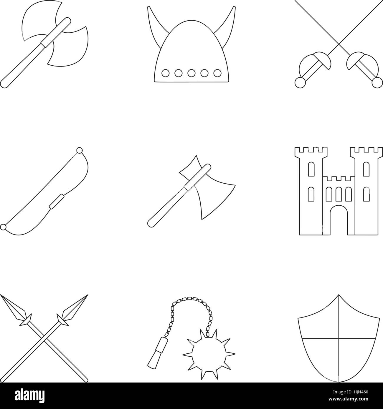Armures médiévales icons set. Contours illustration de 9 armures médiévales vector icons for web Illustration de Vecteur