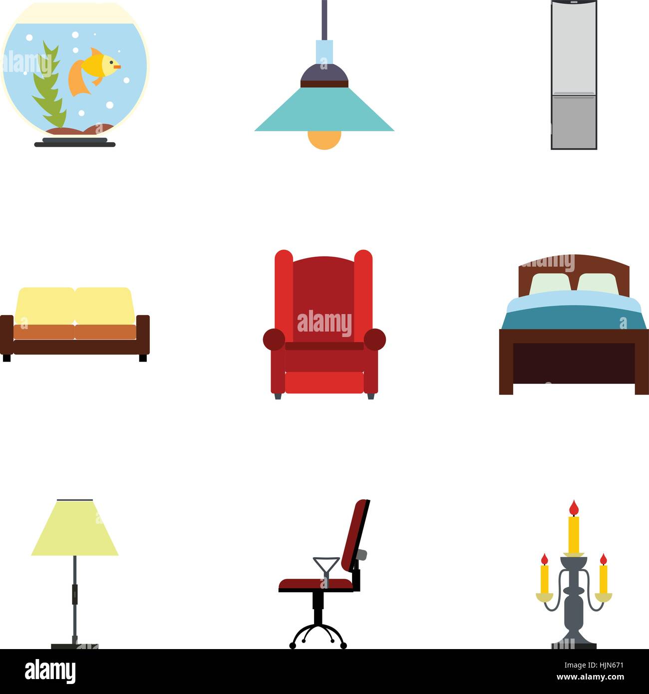 Home Furnishings icons set. Télévision Illustration de mobilier de maison 9 icônes vectorielles pour le web Illustration de Vecteur