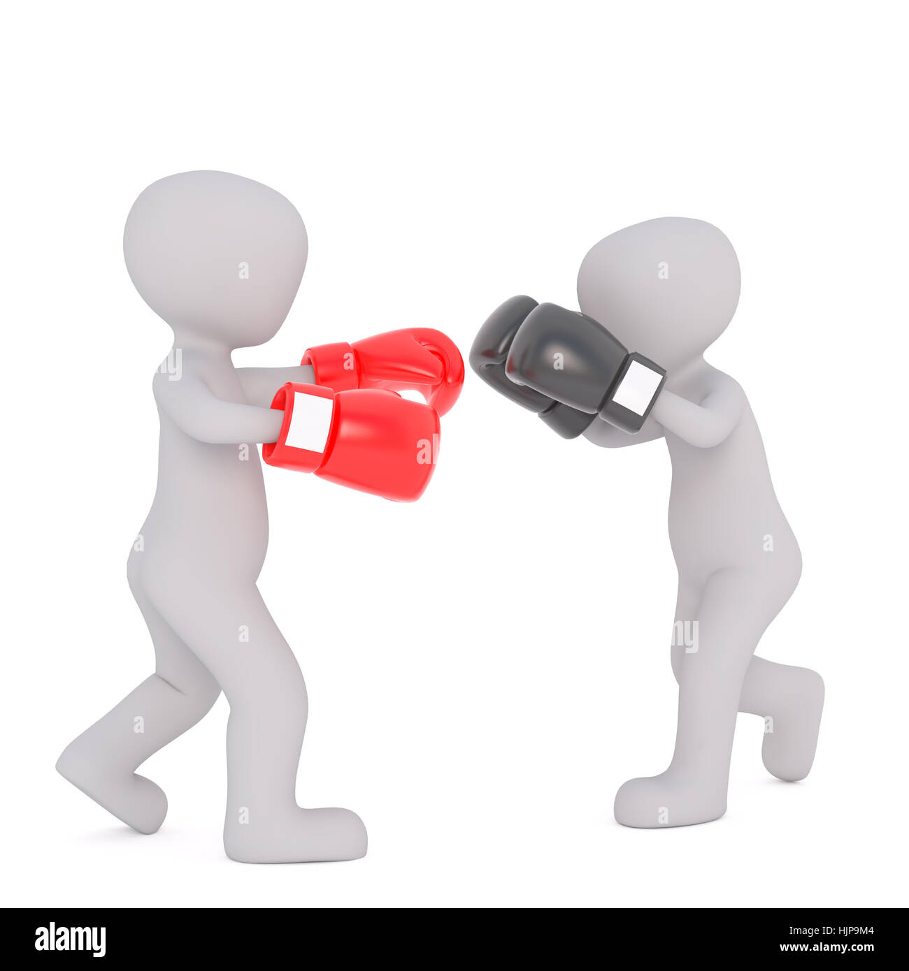 Deux gris générique des personnages de dessins animés 3d Boxing et l'entraînement en Match in front of White Background Banque D'Images