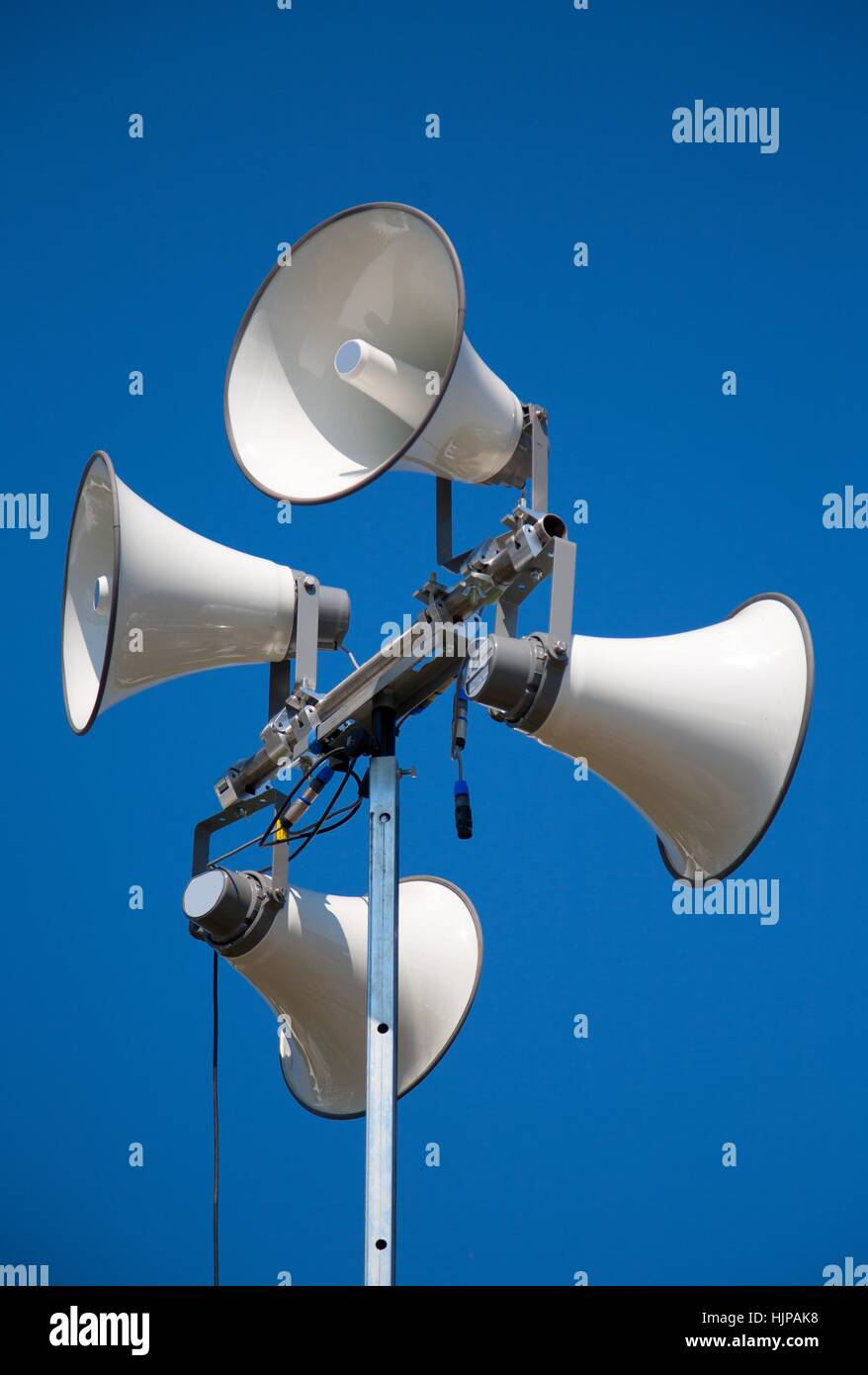 Le son, la communication, l'extérieur, pôle, haut-parleur, message, diffuser, Banque D'Images