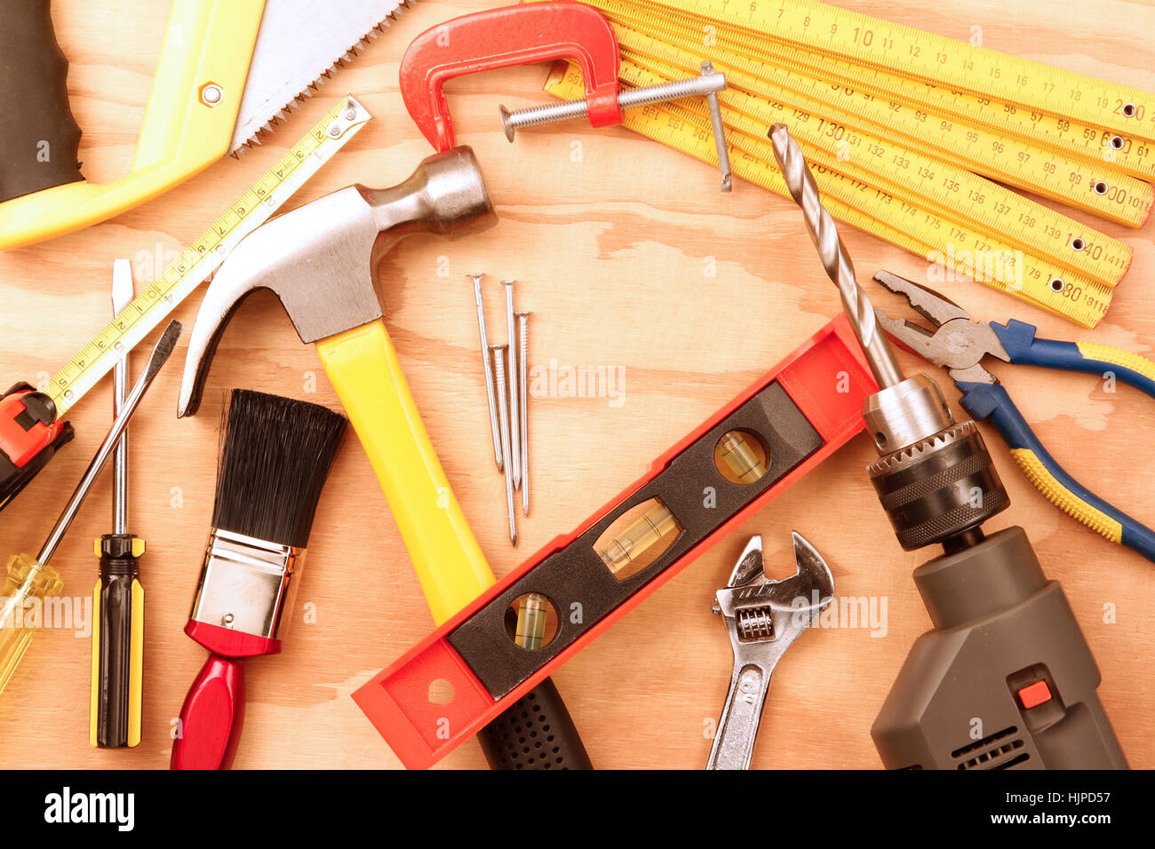 Outils de travail sur bois assortis Banque D'Images