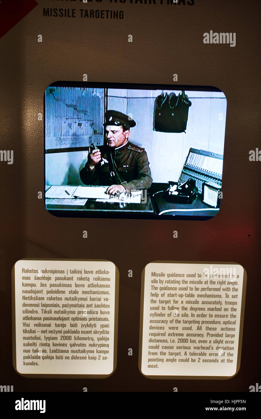 La vidéo et les sous-titres au Musée canadien de la guerre froide, Plokštinė Pliateliai, base de missiles, la Lituanie Banque D'Images