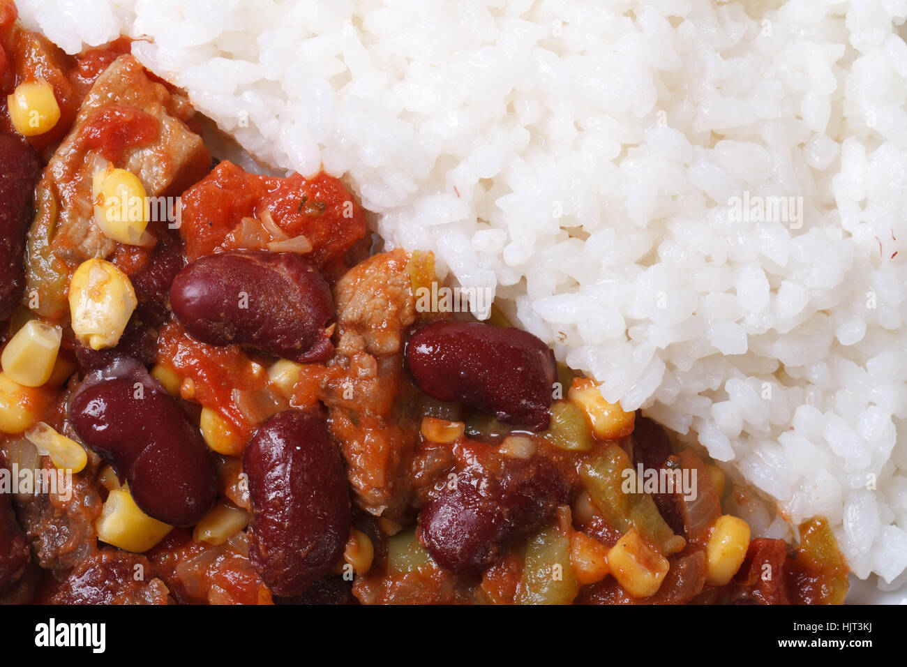 La nourriture mexicaine est le chili con carne et riz haut horizontal macro voir les détails Banque D'Images