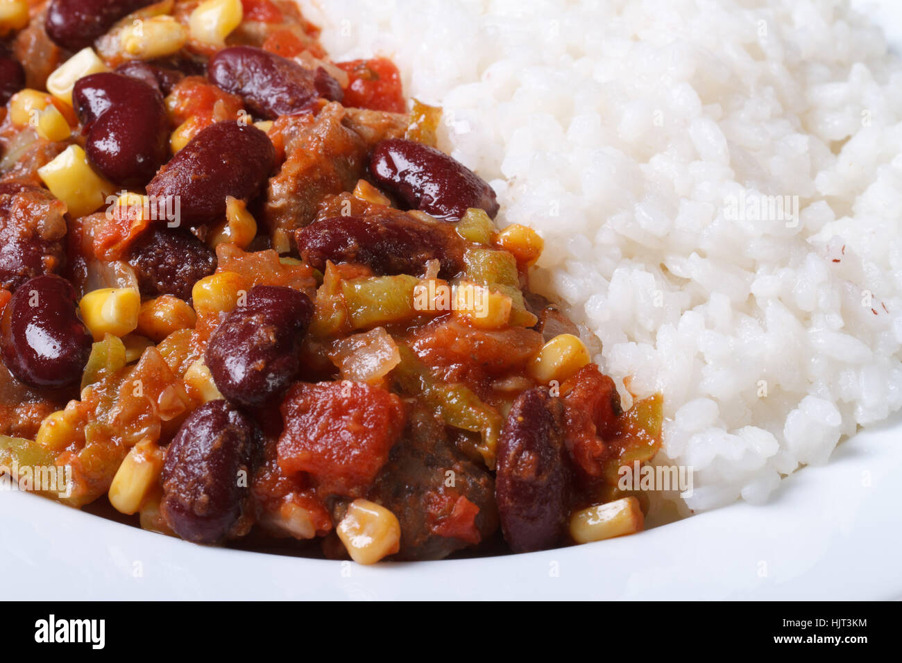 La cuisine mexicaine : chili con carne et riz horizontal macro Banque D'Images