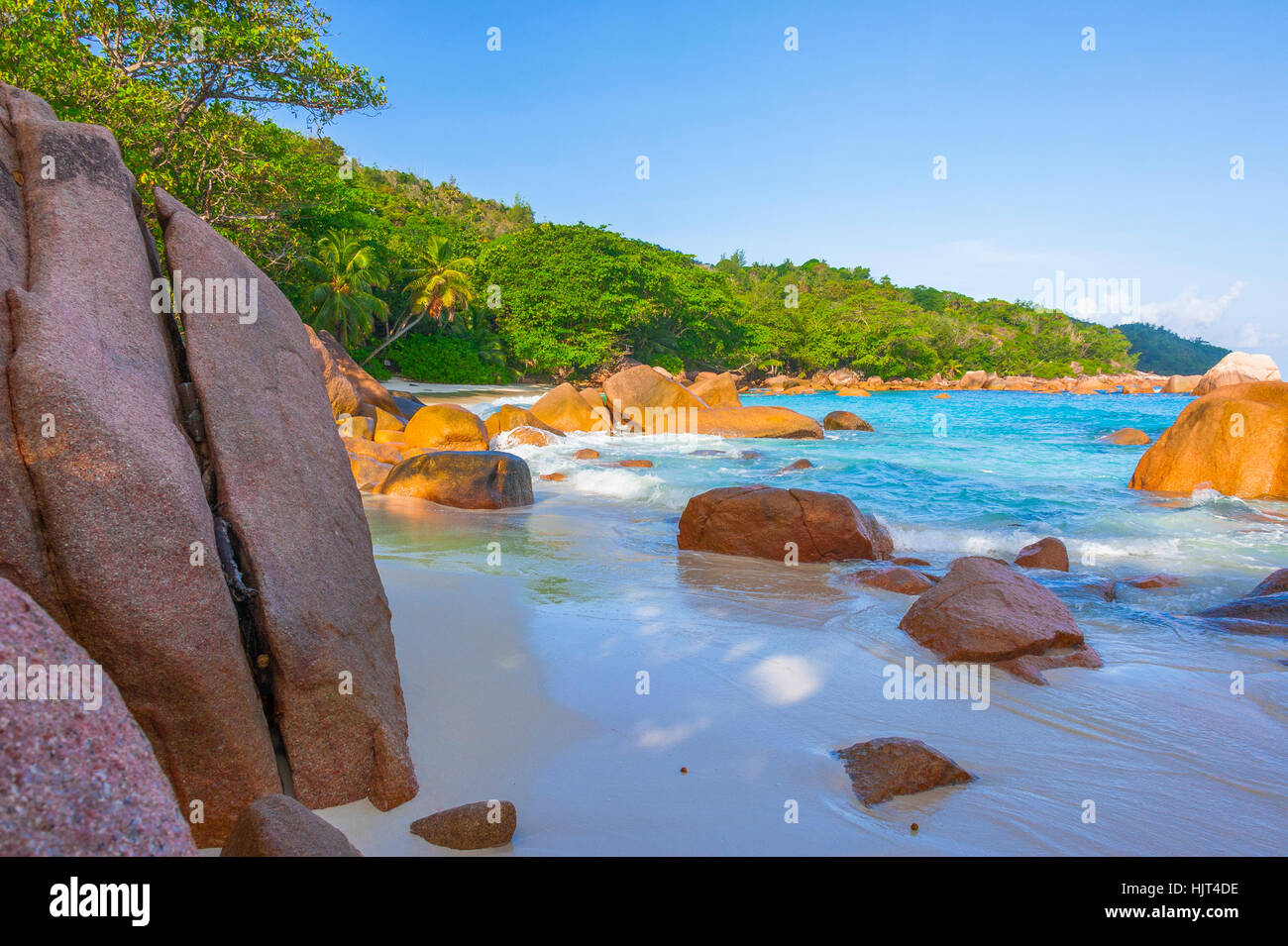 Plage de l'île de Praslin, Seychelles, Anse Lazio Beach Banque D'Images