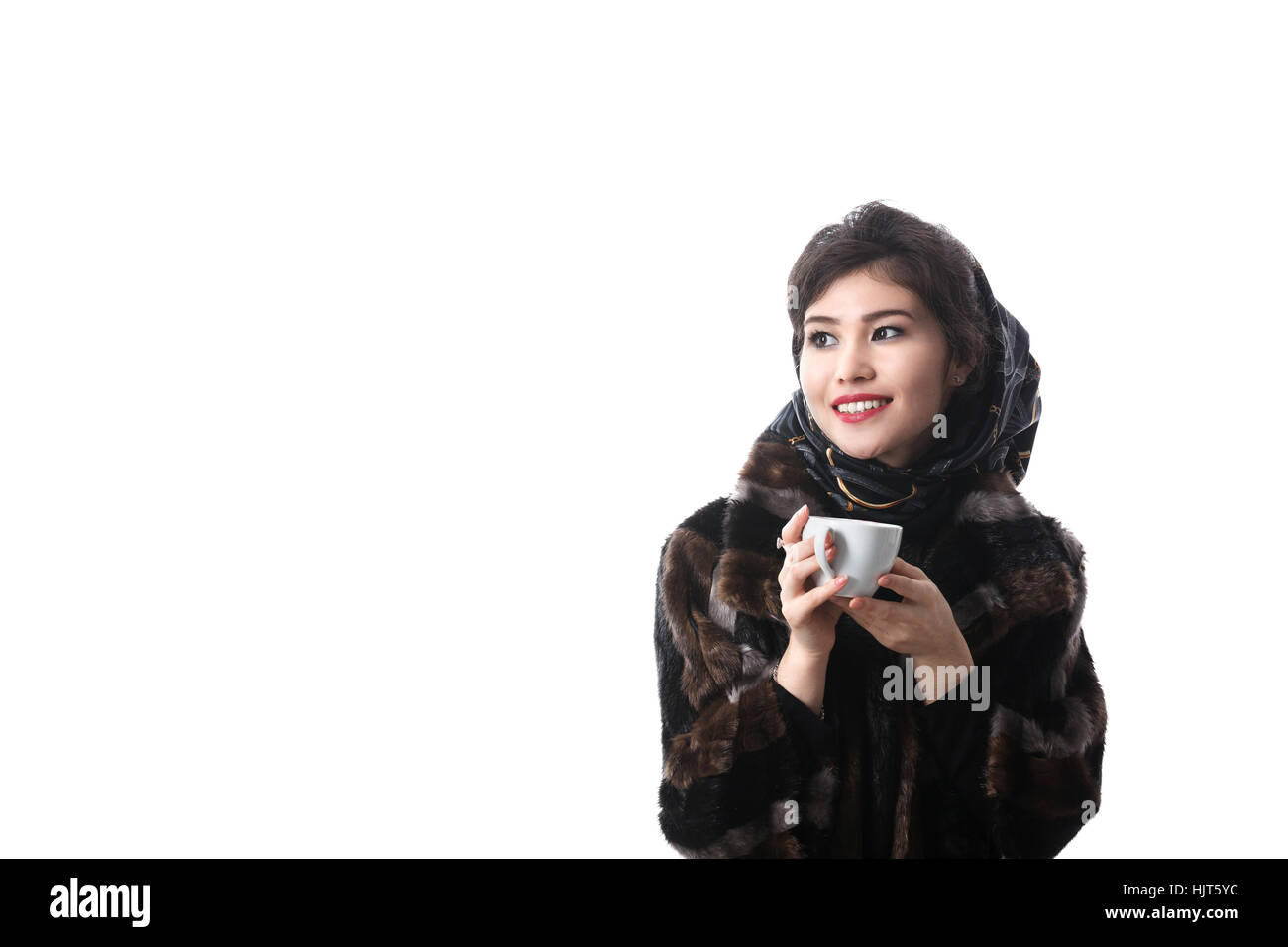 Asian young woman drinking a cup of tea cofee Banque D'Images