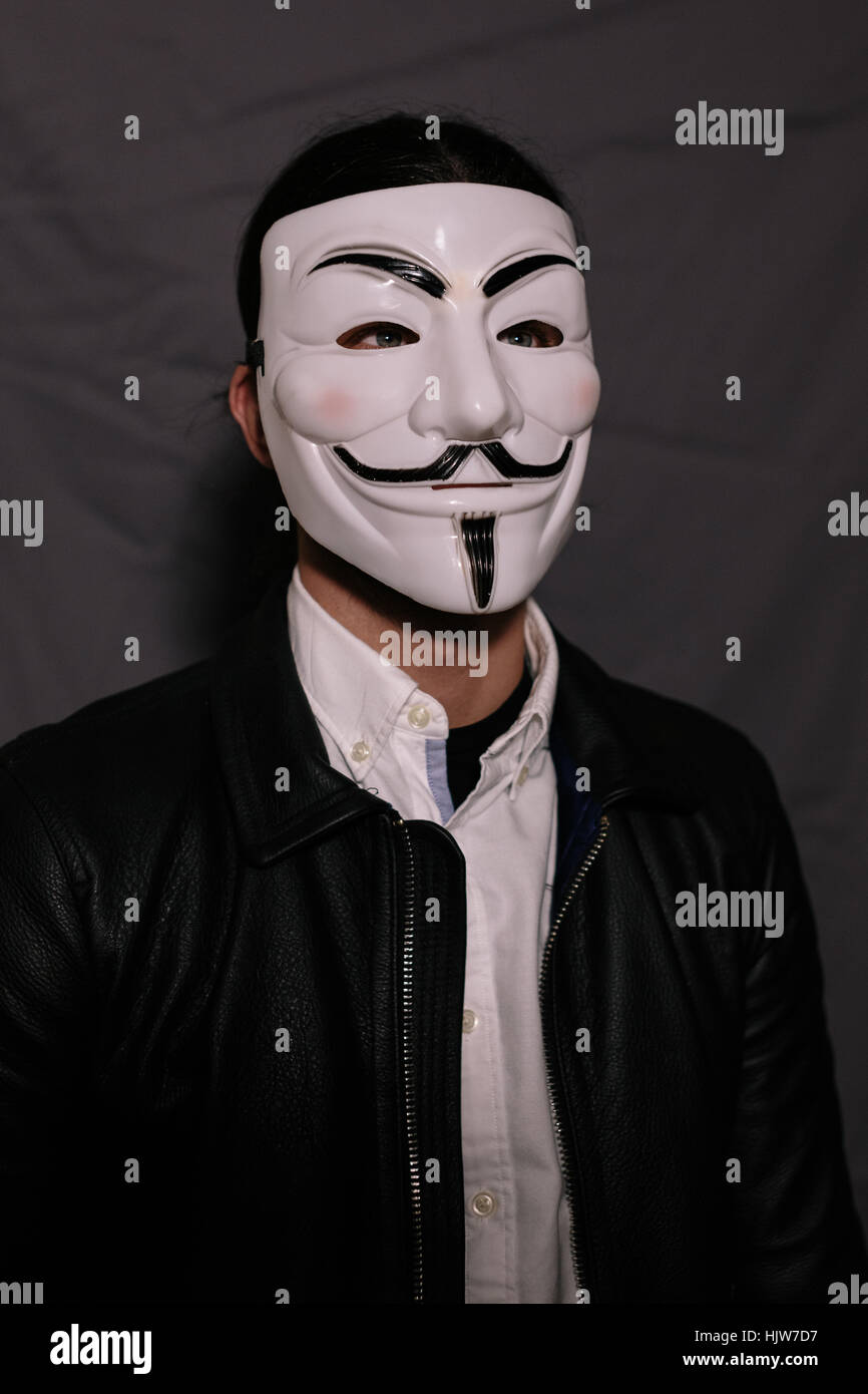 Masque V pour Vendetta Guy Fawkes Anonymous plaqués Cosplay. Banque D'Images