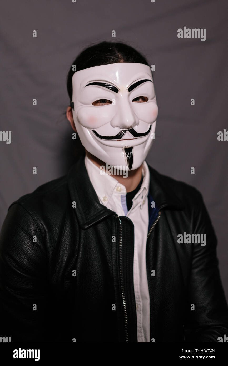 Masque V pour Vendetta Guy Fawkes Anonymous plaqués Cosplay. Banque D'Images