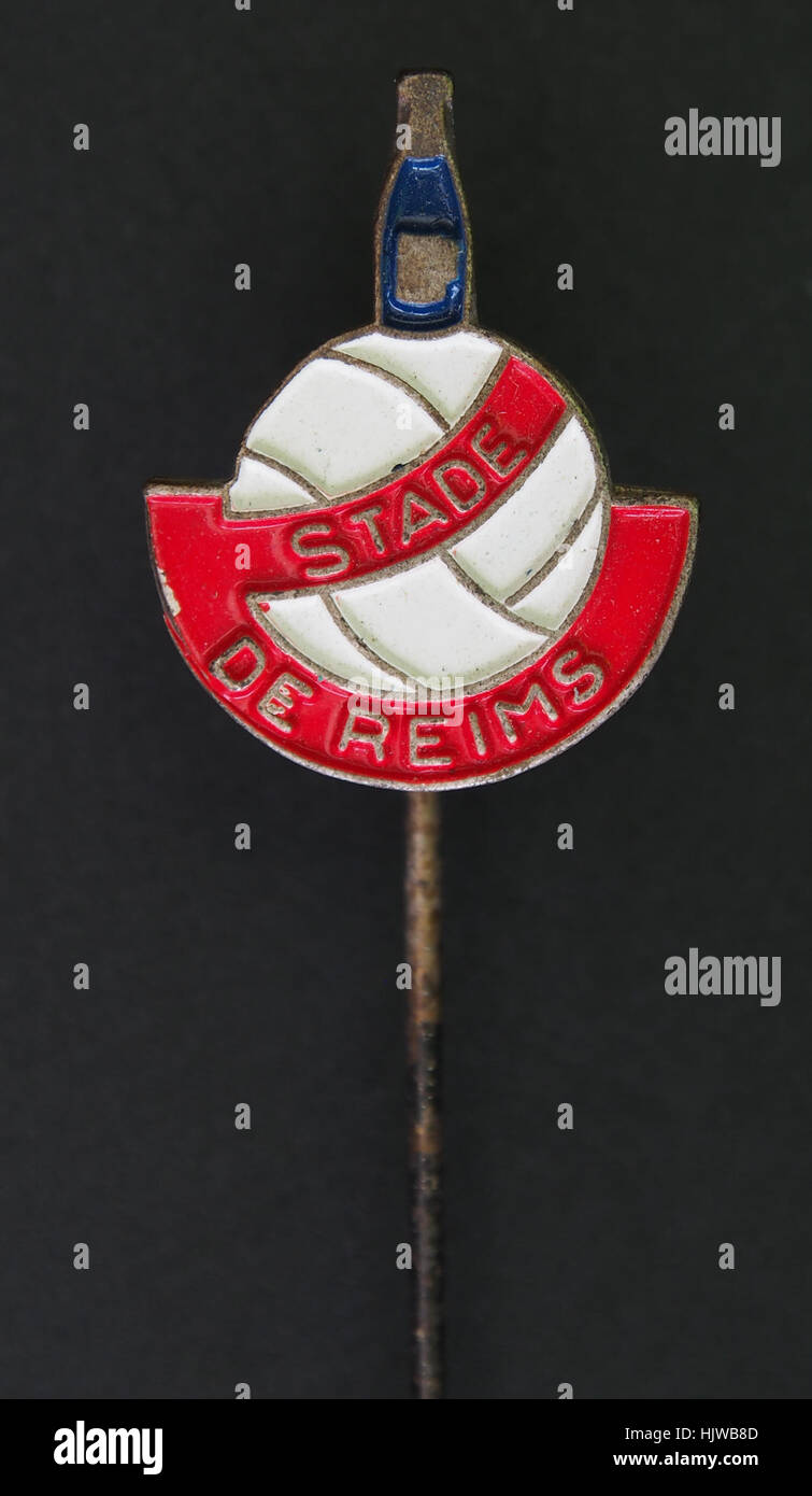 Épingle publicitaire stade de Reims, objet promotionnel pour le Club Français de Football Banque D'Images