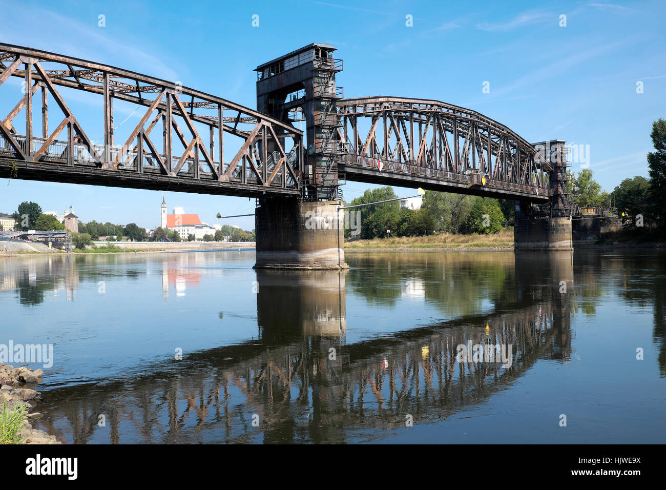 Ascenseur, pont sur l'Elbe, Magdebourg, Saxe-Anhalt, Allemagne Banque D'Images