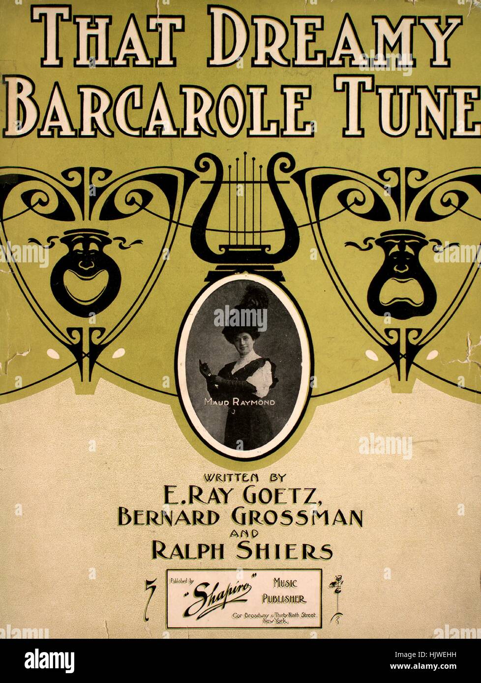 Sheet Music image de couverture de la chanson 'que', Tune Barcarole de rêve avec une œuvre originale écrite par "Lecture notes E Ray Goetz, Bernard Grossman et Ralph Shiers', United States, 1910. L'éditeur est répertorié comme 'Shapiro les éditeurs de musique, Cor. Broadway et Thiry Neuvième Street", la forme de la composition est "avec chœur trophique', l'instrumentation est 'piano et voix", la première ligne se lit "aide, Mlle Amanda la neige, ne pas me prendre pour un show', et l'illustration artiste est répertorié comme 'unattrib. photo de Raymond'. Banque D'Images
