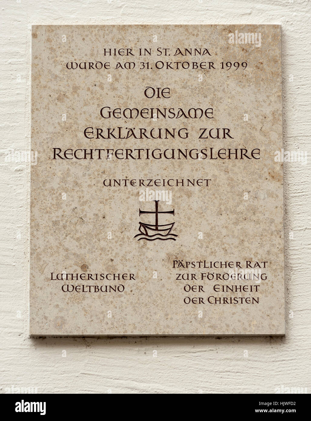 Plaque commémorative, l'Église Sainte-Anne, Luther, Réforme, Augsbourg, Bavière, Allemagne Banque D'Images