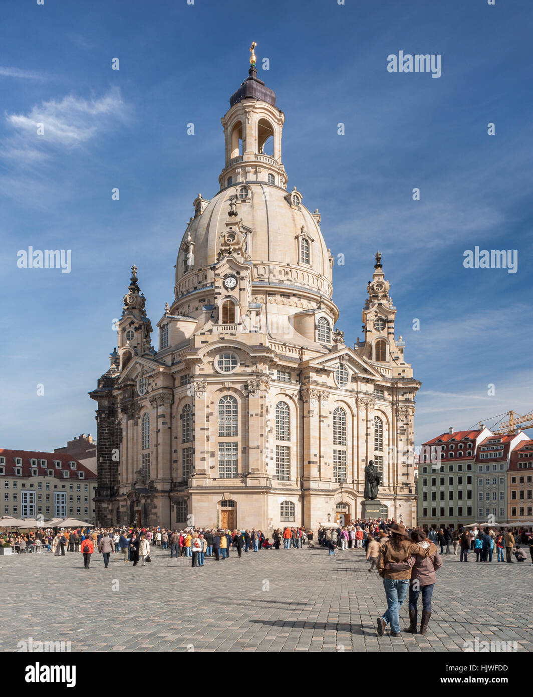 Église Notre Dame, Luther Memorial à l'avant, Dresde, Saxe, Allemagne Banque D'Images