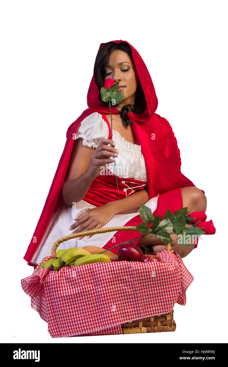 Isolés, femme, adulte, red riding hood, adultes, femme, homme, les êtres humains, Banque D'Images