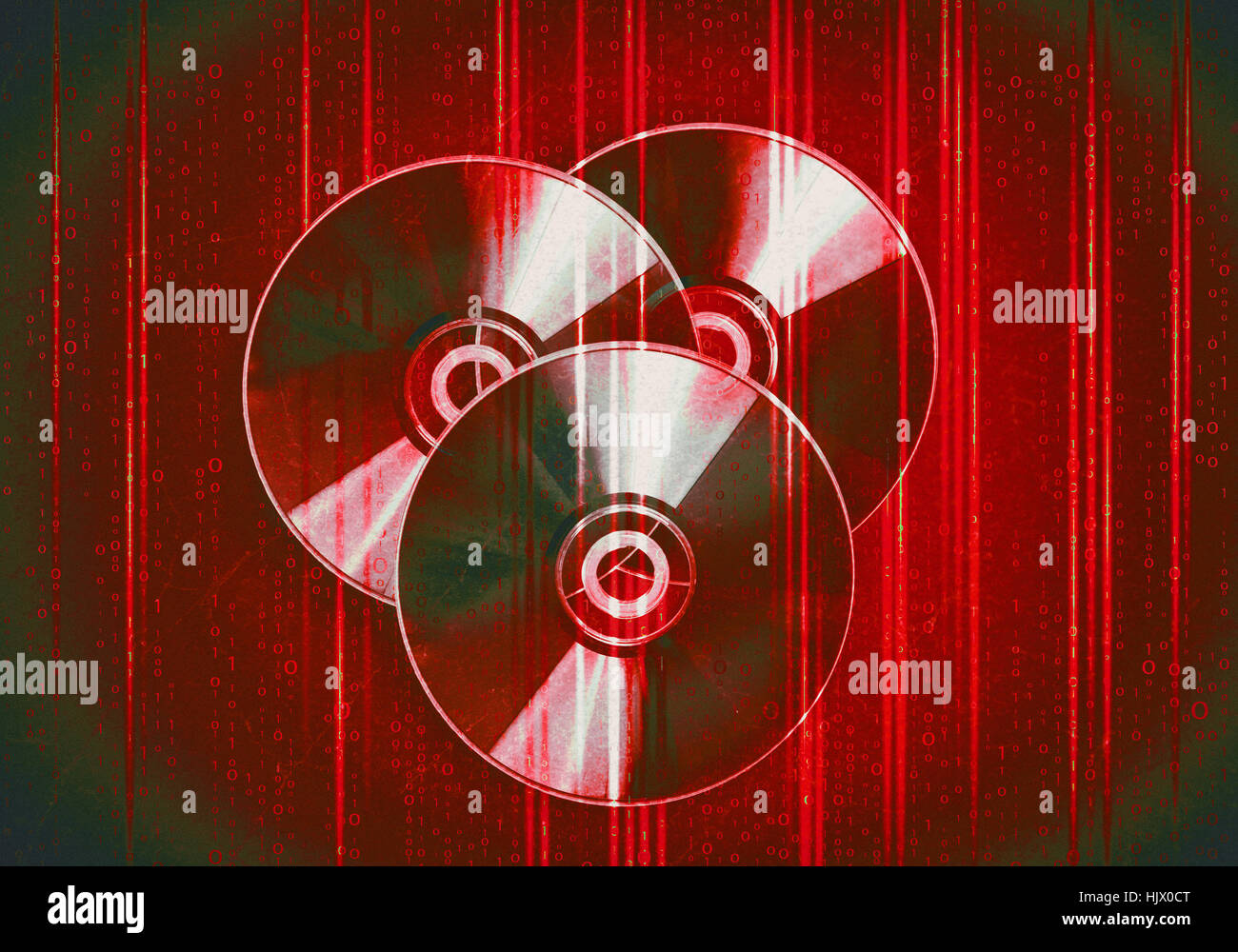 Collection de cd-rom sur fond numérique rouge Banque D'Images