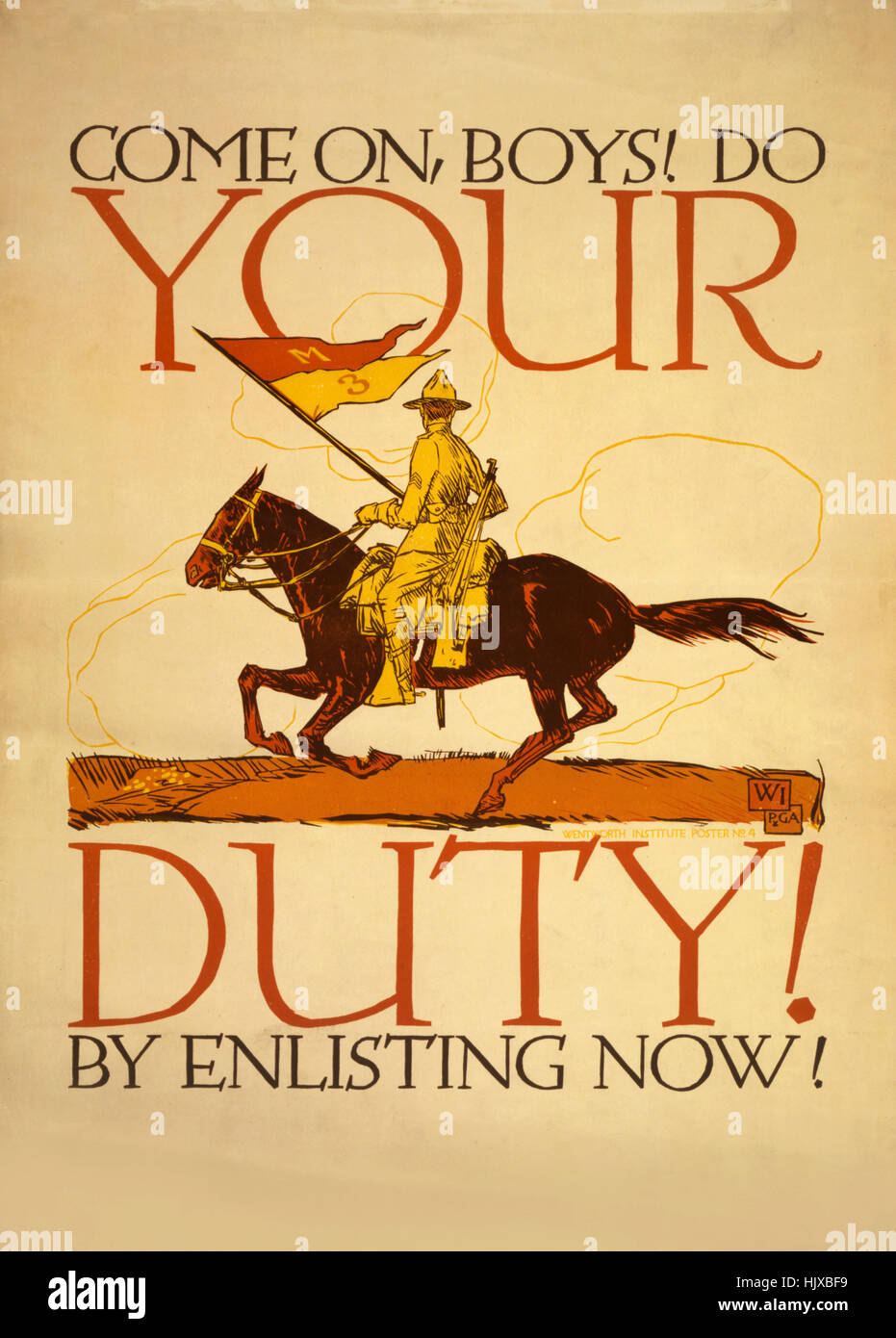 Soldier Drapeau sur l', 'Allez, les garçons ! Faites votre devoir ! En enrôlant maintenant !', la Première Guerre mondiale, Affiche de recrutement par Vojtech Preissig, USA, 1918 Banque D'Images
