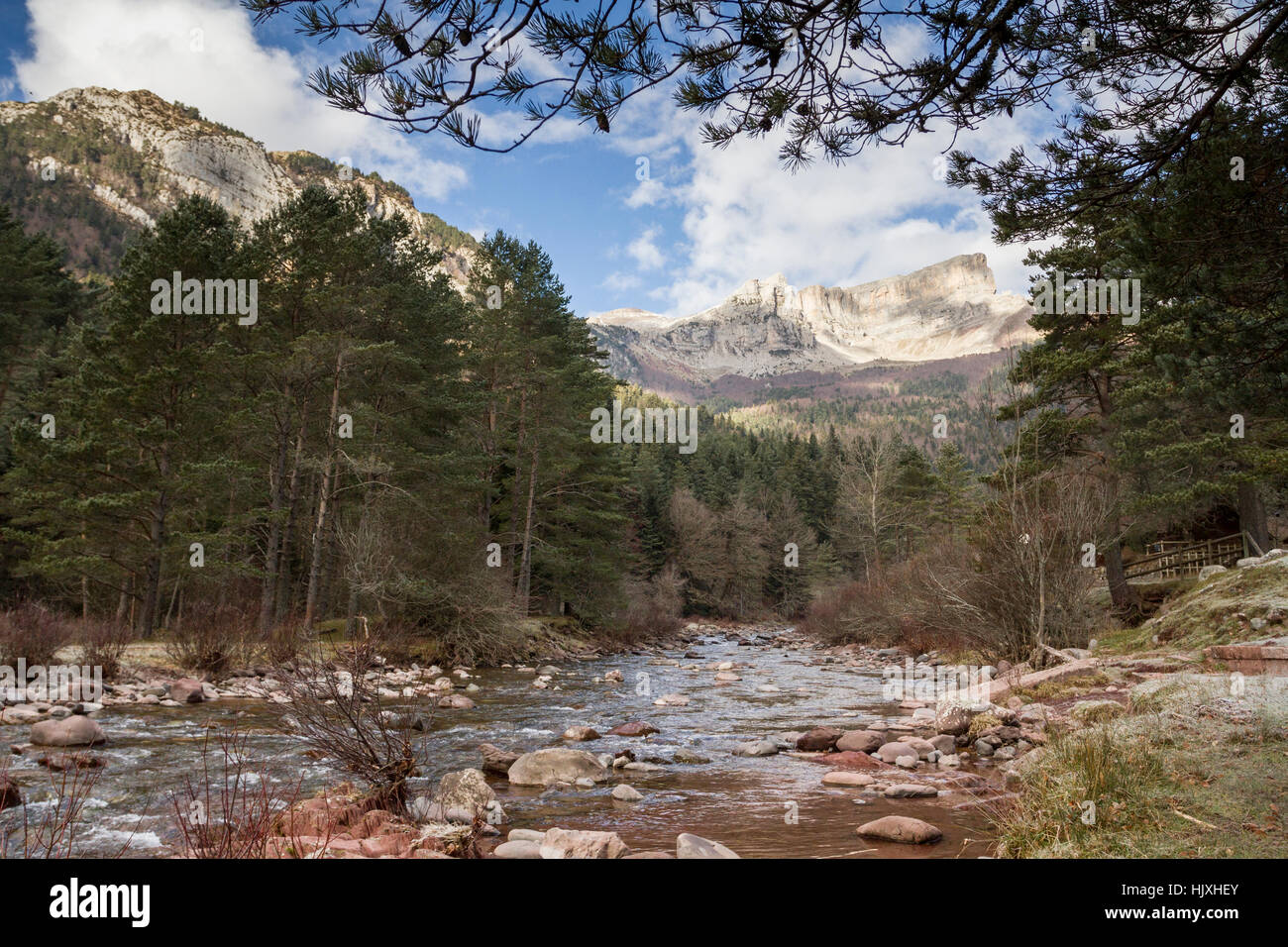 Subortan dans la rivière Aragon Oza forêt, la province d'Huesca, Aragon, Espagne. Banque D'Images