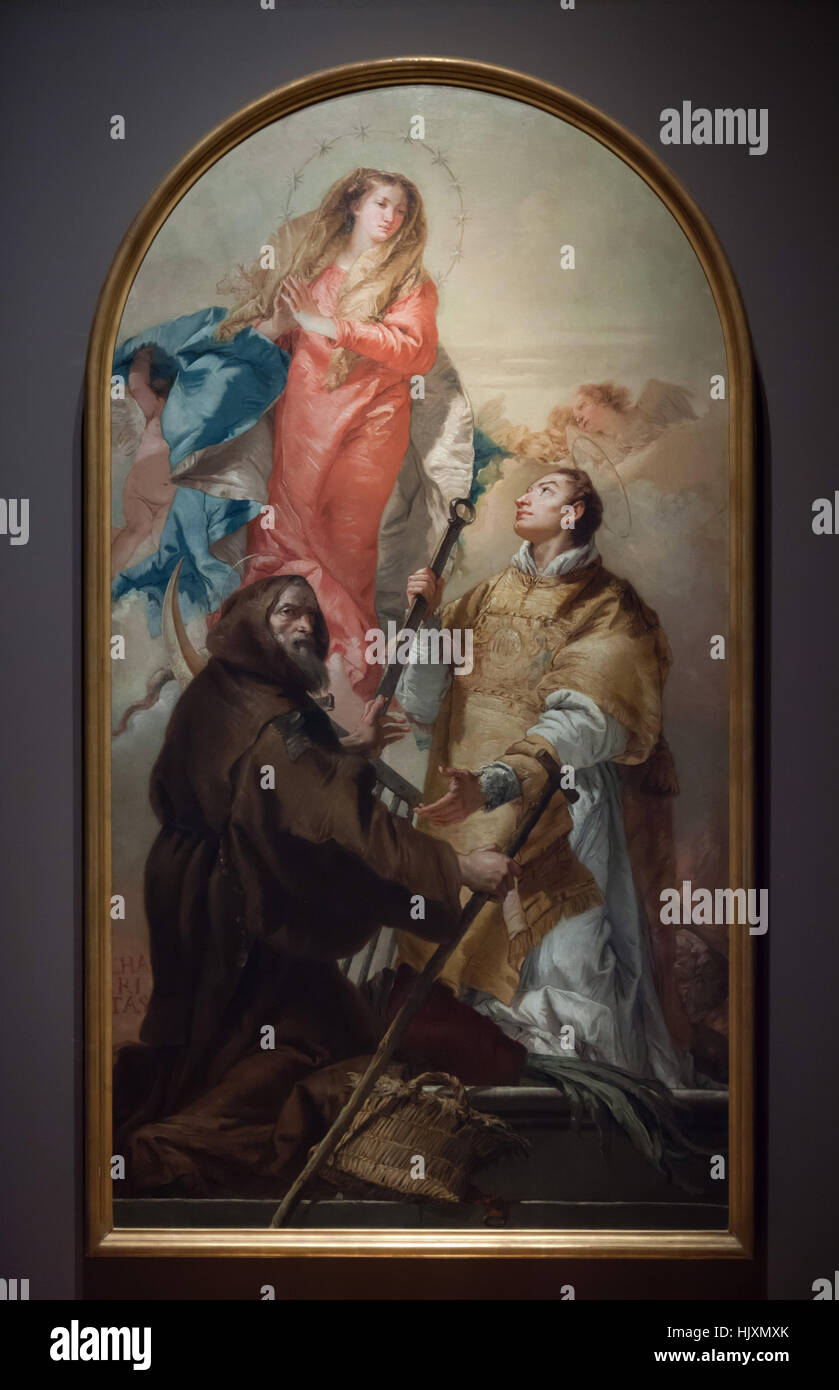 Peinture vierge avec Saint Laurent et Saint François de Paule (1775-1780) par le peintre baroque italien Giovanni Battista Tiepolo sur l'affichage dans le Musée des Beaux-Arts de Strasbourg (Musée des beaux-arts) à Strasbourg, Alsace, France. Banque D'Images