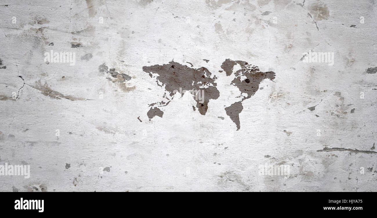 Mur Gris avec carte du monde libre. La mondialisation Banque D'Images