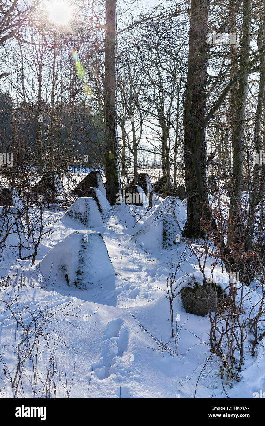 Obstacles à l'hiver du réservoir - qu'on appelle la ligne Siegfried Banque D'Images