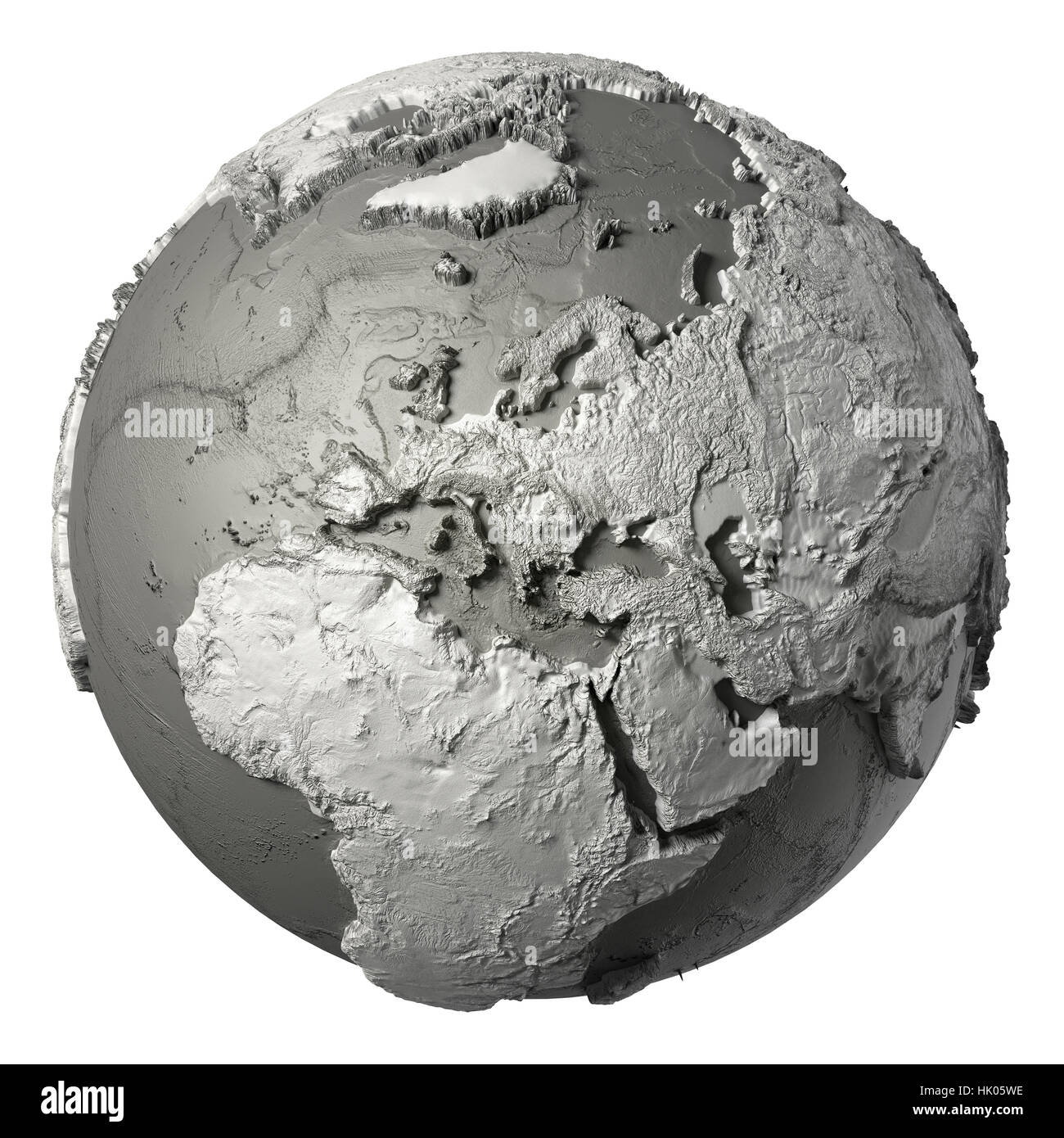 Modèle Globe avec la topographie détaillée sans eau. L'Europe. Le rendu 3D isolé sur fond blanc. Éléments de cette image fournie par la NASA Banque D'Images