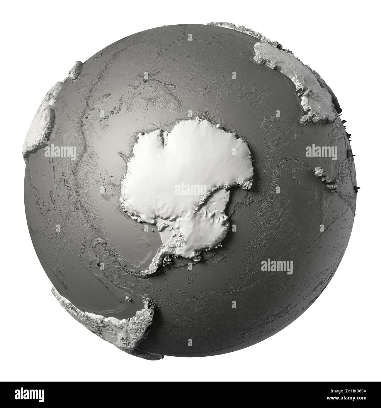 Modèle Globe avec la topographie détaillée sans eau. L'antarctique. Le rendu 3D isolé sur fond blanc. Éléments de cette image fournie par la NASA Banque D'Images