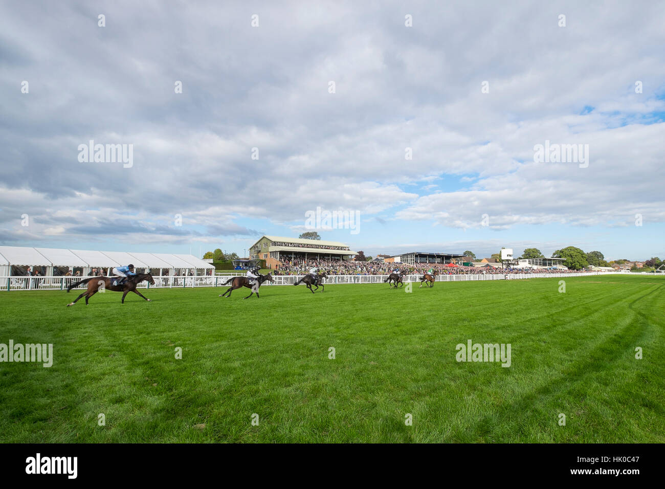 Les courses de chevaux à Hereford racecourse - grand angle Banque D'Images