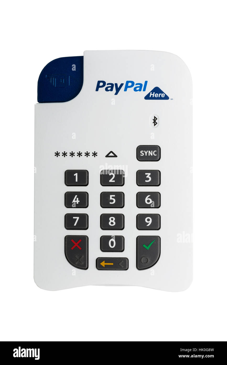 Un lecteur de carte paypal ici pour prendre des paiements par carte de  crédit ou de débit sur un fond blanc Photo Stock - Alamy