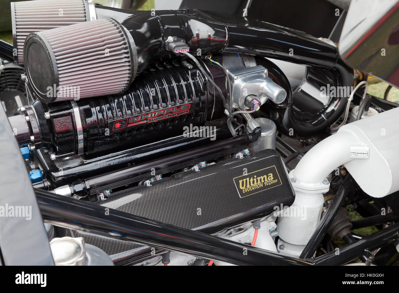 Close-up de l'1020ch d'un moteur suralimenté, à l'évolution Ultima Silverstone Classic 2016 Banque D'Images