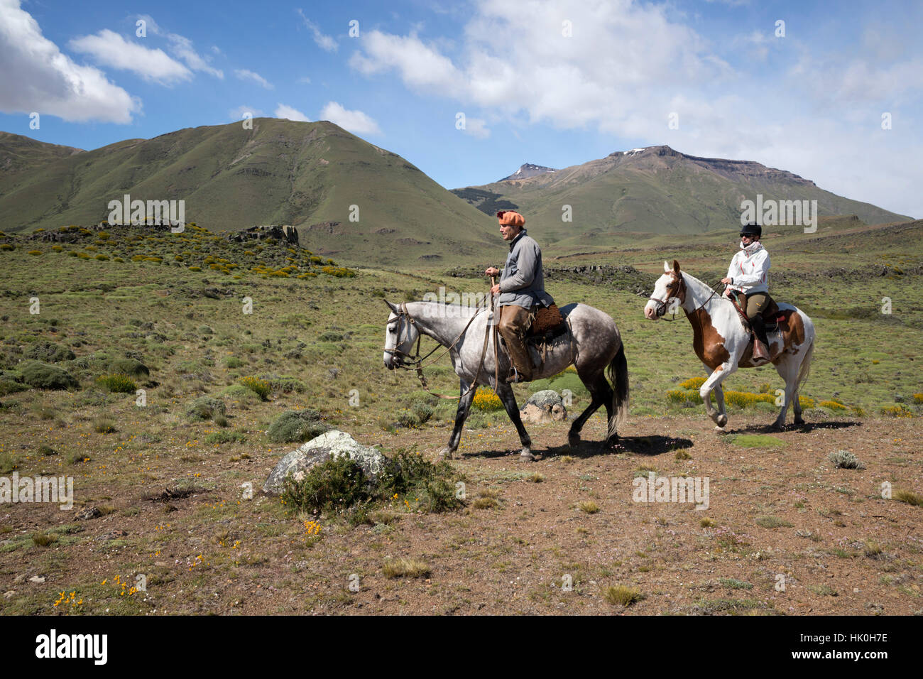 Gaucho guide et sur l'Estancia Alta Vista, El Calafate, parc national Los Glaciares, Patagonie, Argentine Banque D'Images