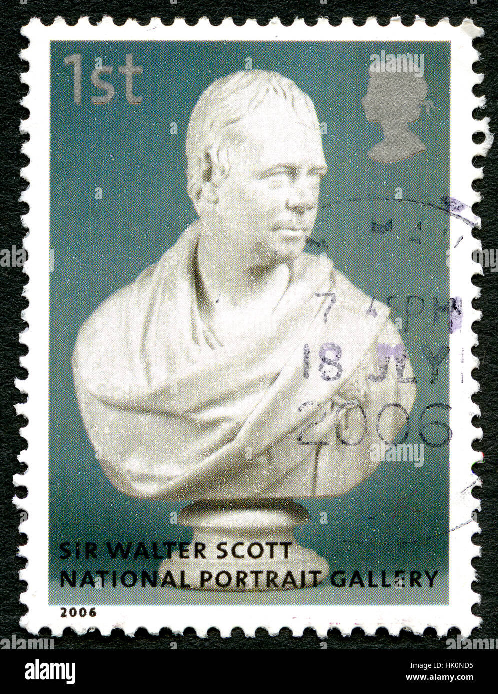 Grande-bretagne - circa 2006 : un timbre-poste utilisé depuis le Royaume-Uni, représentant un buste de romancier, dramaturge et poète Sir Walter Scott, vers 2006. Banque D'Images